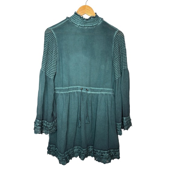 Sea Gypsies By Lost Hey Sunshine Dress Teal Green Boho Mock Neck Size Small NWT - Picture 3 of 13